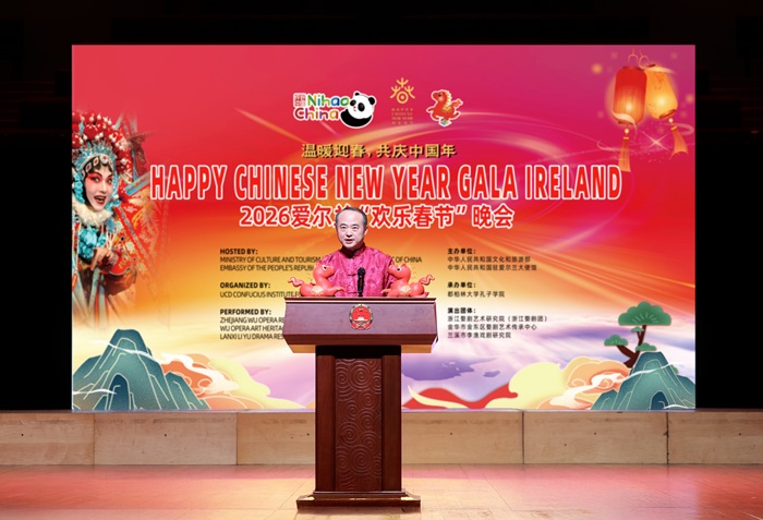 中国驻爱尔兰大使赵希源致辞。中国驻爱尔兰大使馆供图